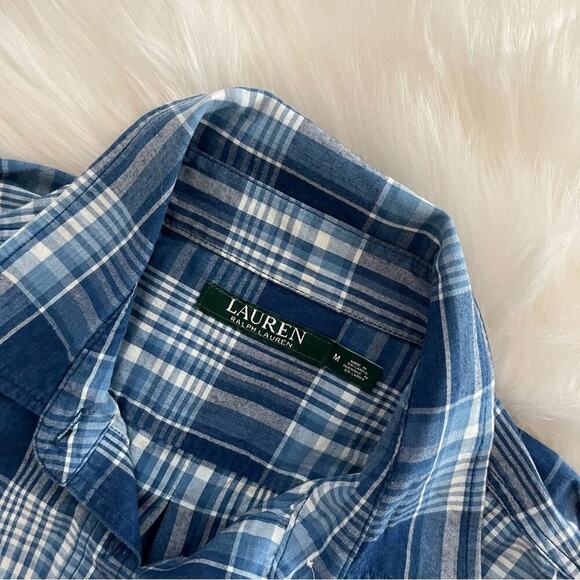 Ralph Lauren Blue Plaid Half Button Tunic Flannel Top M - Picture 4 of 5